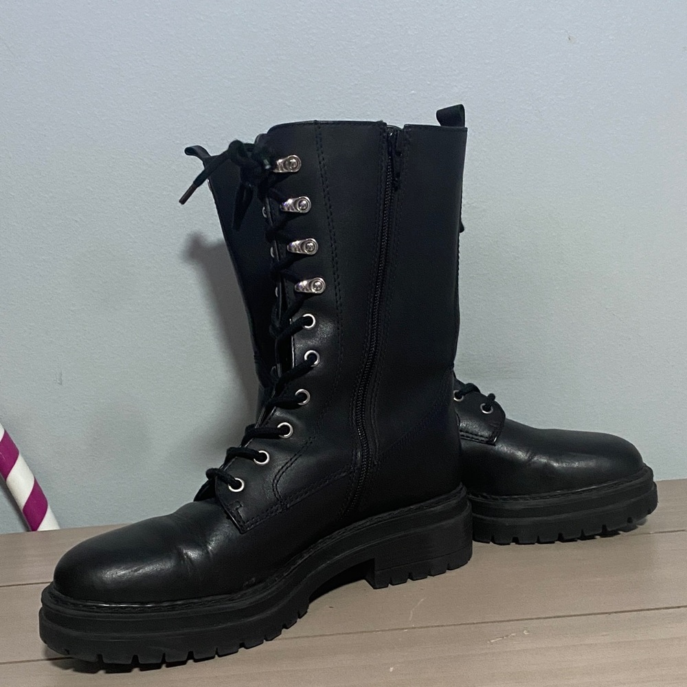 Black Combat Lace-Up Boots for Women Aiken Steve Madden